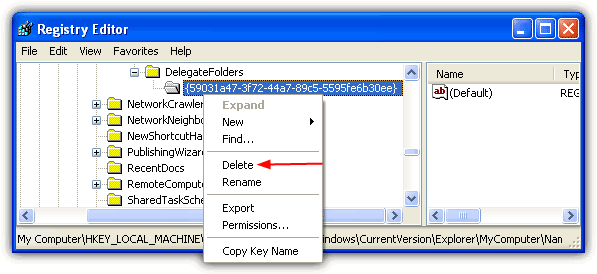 registry DelegateFolders