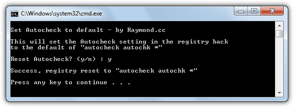 Autocheck Reset