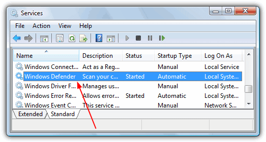 disable Windows Defender service