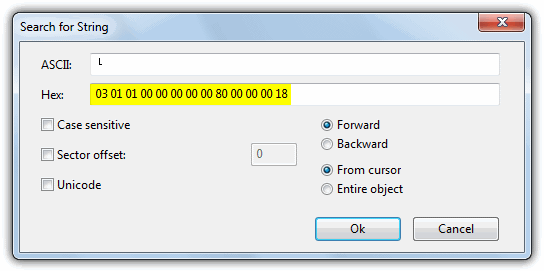 DMDE Search for String