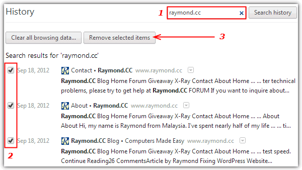 Chrome History Remove Selected Items