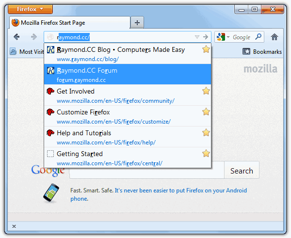 Firefox auto complete