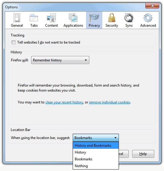 Firefox privacy settings