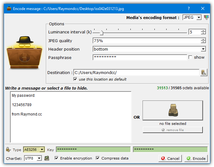 silenteye encode window