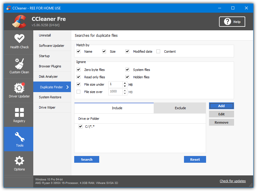 Ccleaner duplicate finder