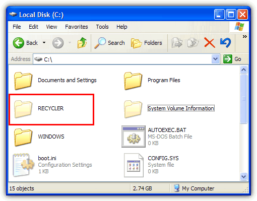 recycler folder in the c drive