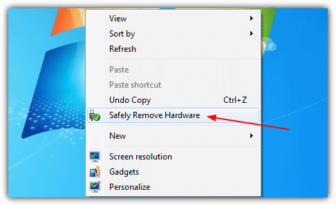 Safely Remove Hardware Context Menu