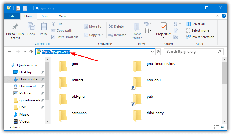 enter ftp address in windows explorer