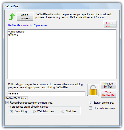 RestartMe with password protection