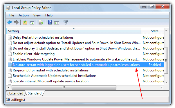 gpedit.msc disable auto restart