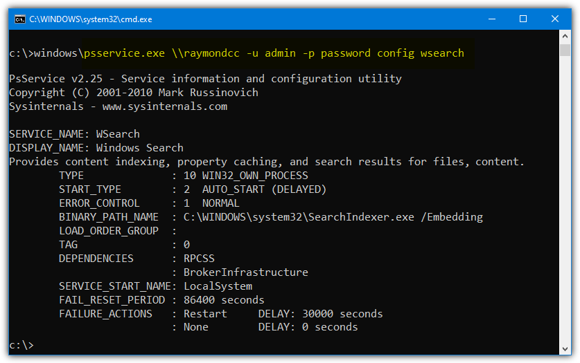 Sysinternals psservice servicce config