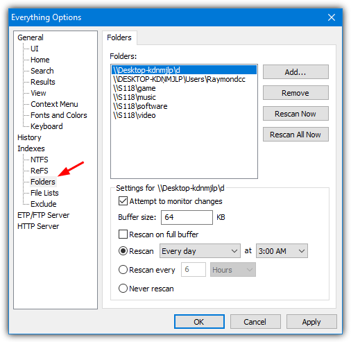Everything folder options
