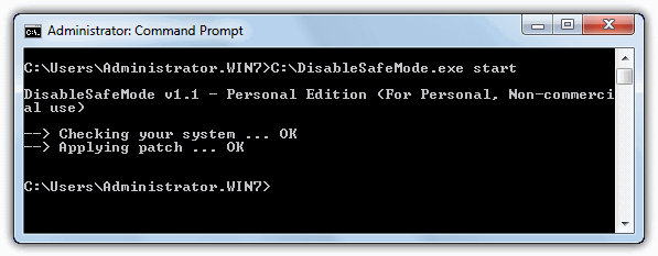 DisableSafeMode start command