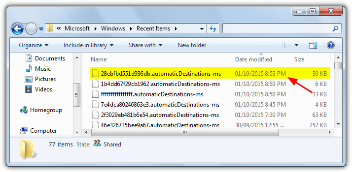 delete single jump list program