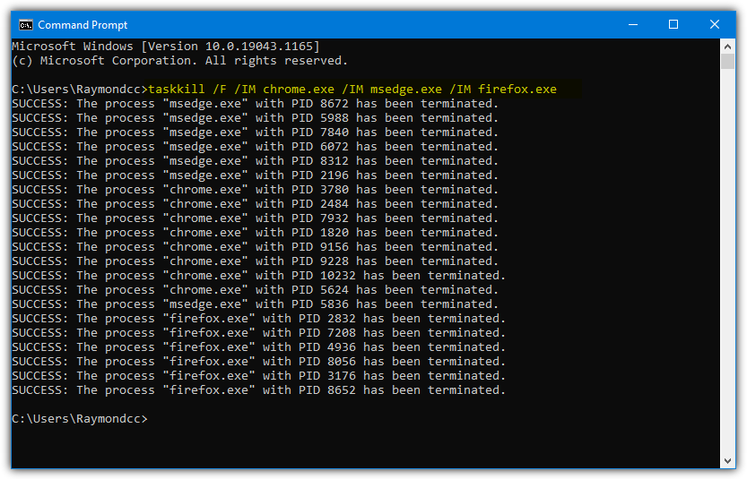 Taskkill command