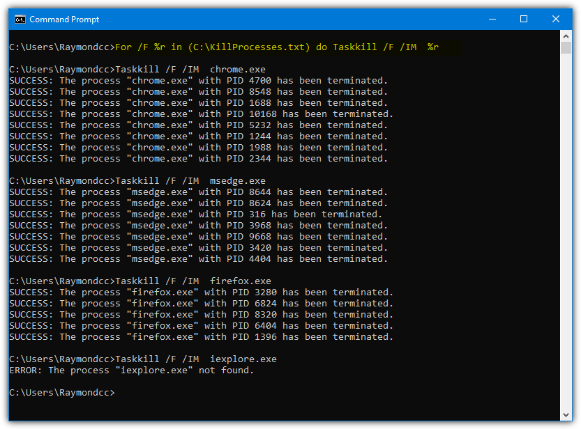 Taskkill from list
