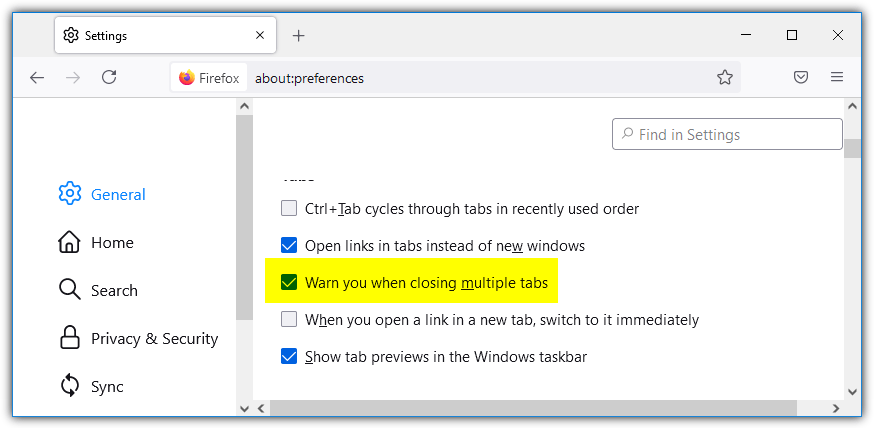 Firefox close tabs warning