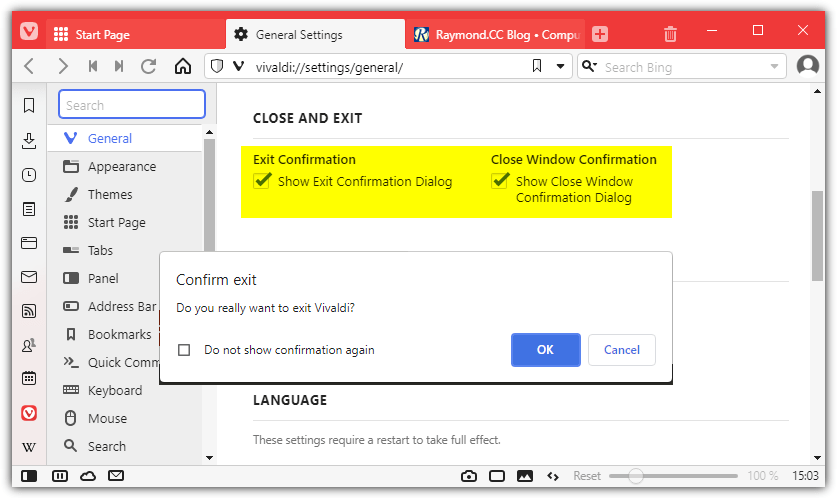Vivaldi close confirmation