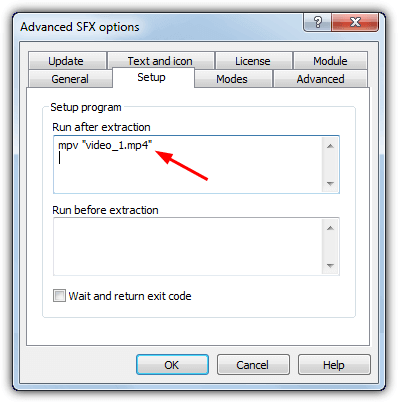 run after extraction sfx option
