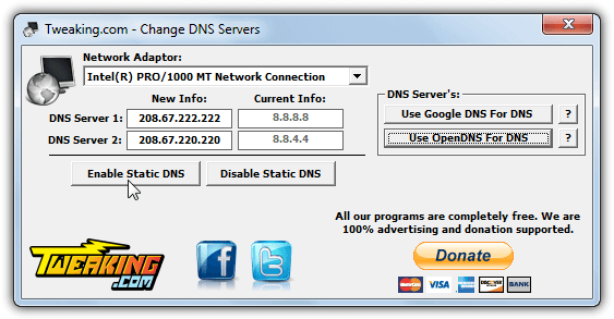 tweaking change dns servers