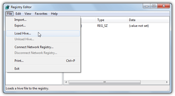 registry editor load hive