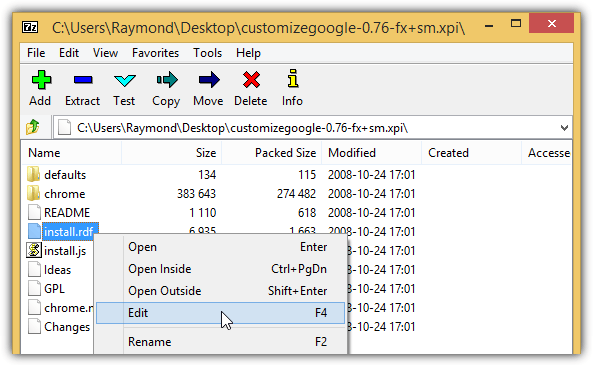 Edit install.rdf file