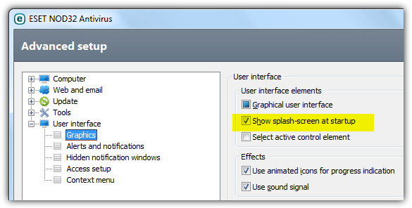 disable eset splash screen