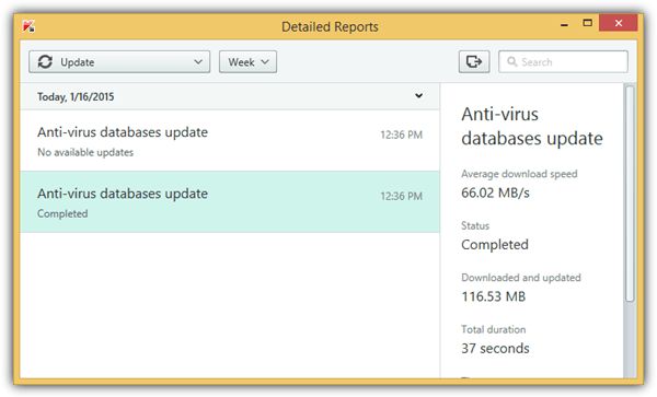kaspersky update detailed reports