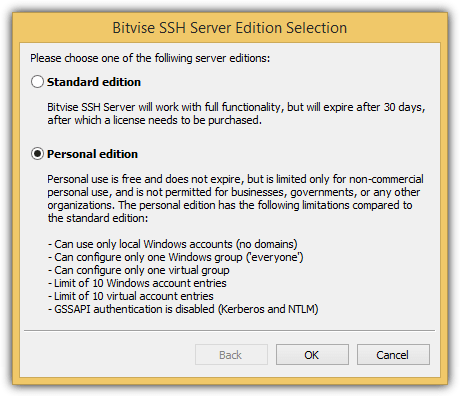 bitvise ssh server personal edition