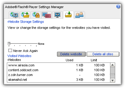 website storage settings
