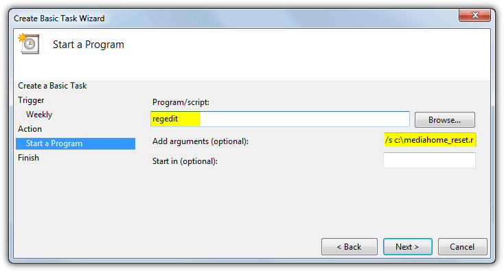 start a program regedit